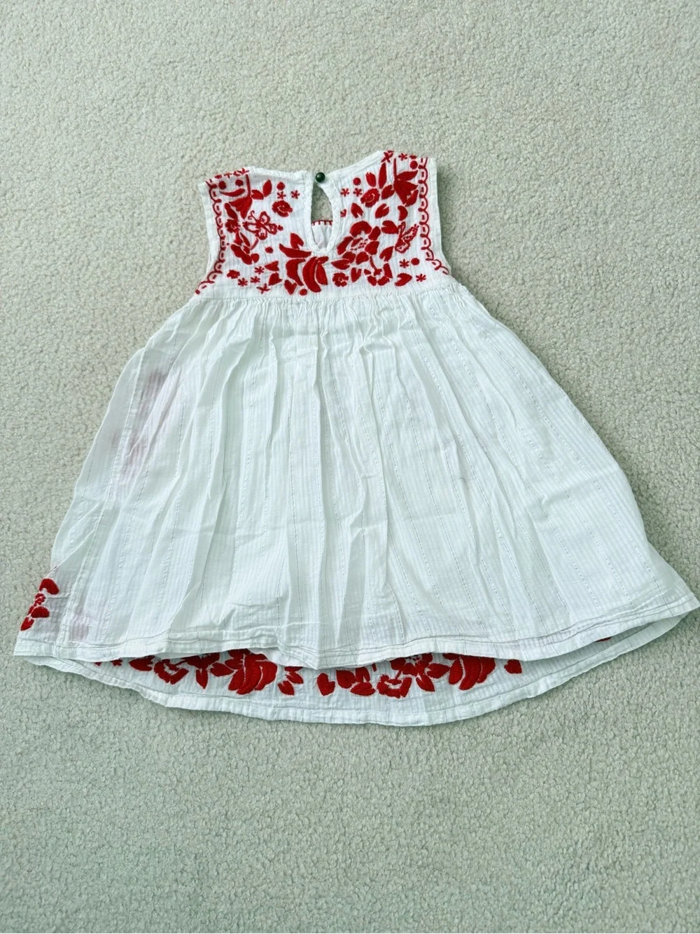 next White Dress with Red Floral Embroidery